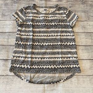 Old Navy Black White Tribal Aztec Print Rounded Hem Cotton T-Shirt Tee Medium 8